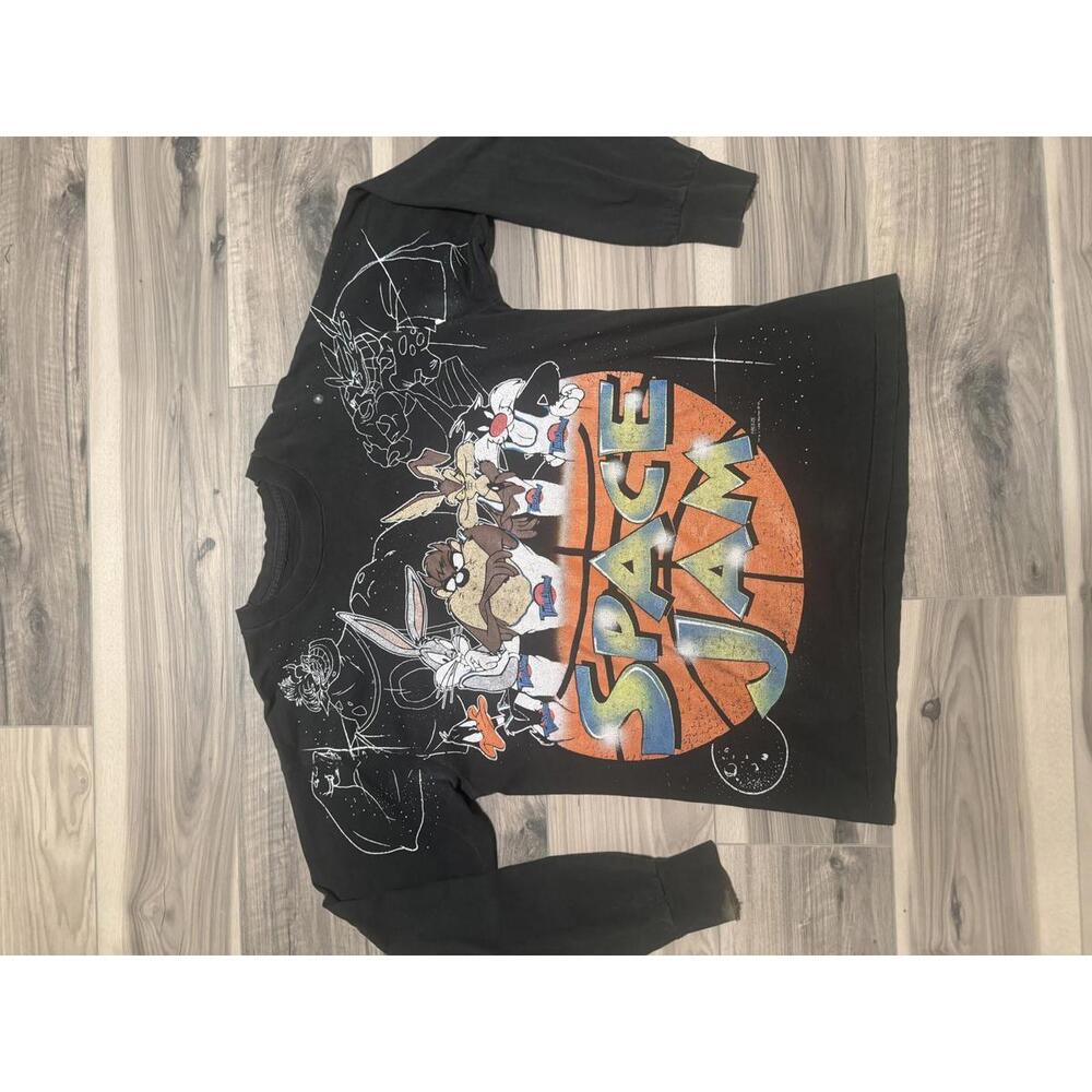 Rare VTG Space Jam Looney Tunes 1996 All Over Print Long Sleeve TShirt 90s SZ XL